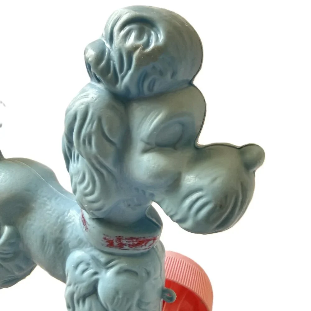 VTG 1950's Blue Poodle Dog Blow Mold Pull Toy Multi-Color Wheels Rare MCM